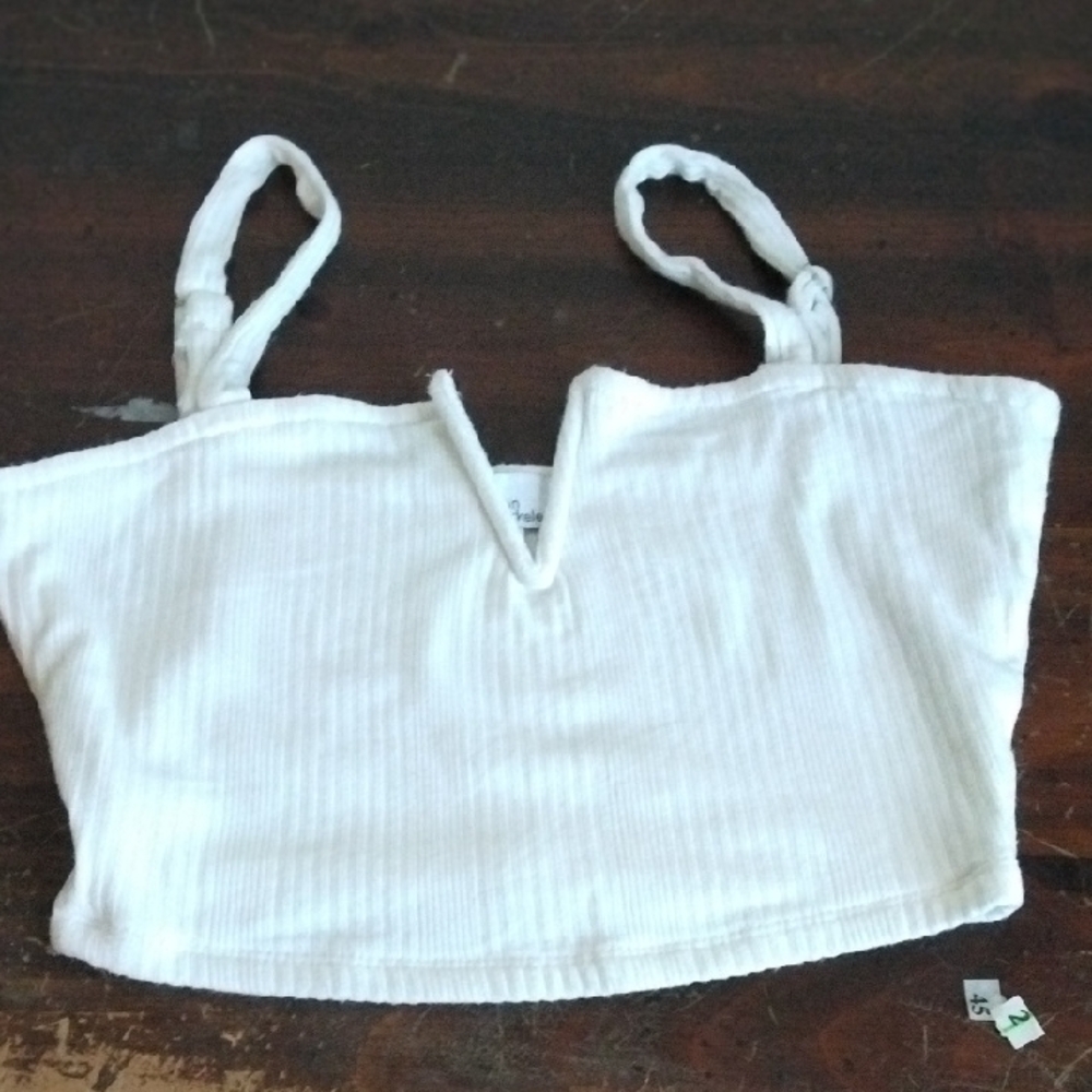 Madison & Berkeley Cropped Top Off-white Ribbed - Picture 2 of 9